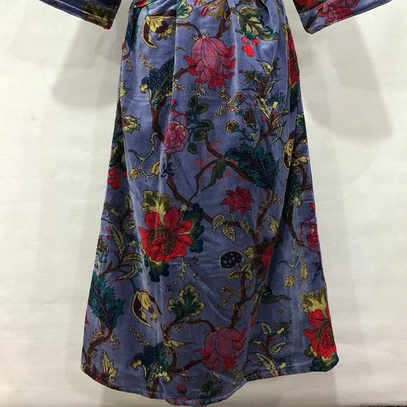 Floral Print Velvet Kimono Luxury Jacket, Party Boho Robe Lounge Wear - Unisex - Picture 13 of 16